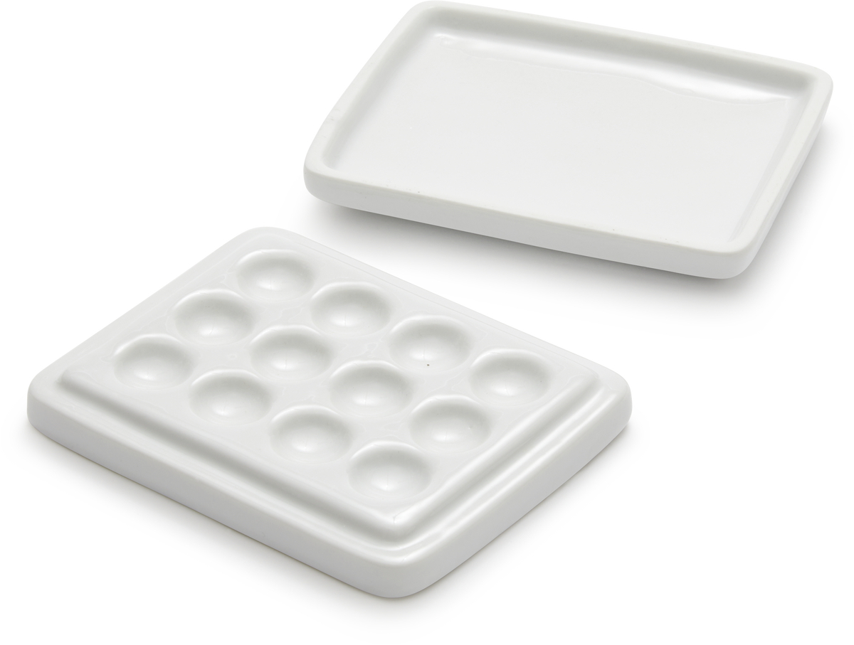 Japanese Bone China Ceramic Palette with 12 Holes and Lid