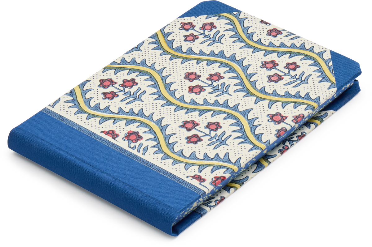 Sewn Bound Woodblock Pocket Sketchbook, Tricolore Blue  Tralci e Fiori