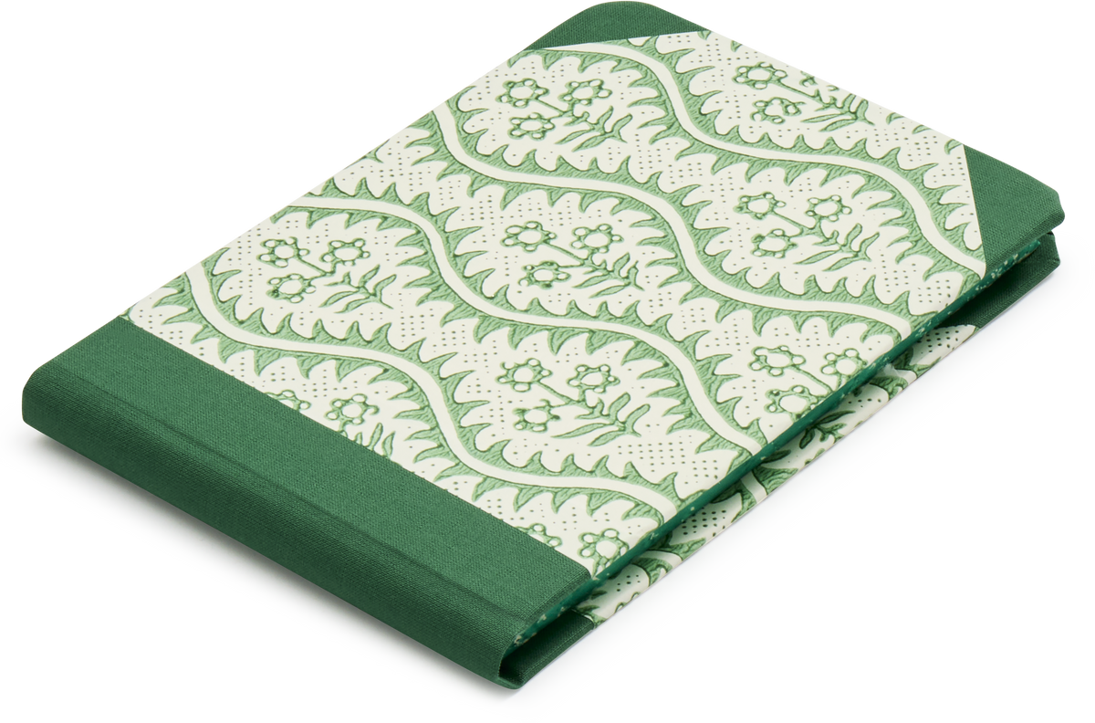 Sewn Bound Woodblock Pocket Sketchbook, Green Tralci e Fiori